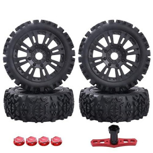 Hobbypark Pre-Glued 1/8 Scale 17Mm Rc Buggy Tires And Wheels Set With Foam Inserts Mounted For Arrma Typhon 6S 3S Talion 6S Senton 6S,Losi 8Ight, Team Associated Hpi (4-Pack)