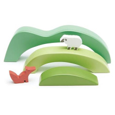 Tender Leaf Toys - Green Hills View - Wooden Stacking, Building Toy Stacker, Blocks - Open-Ended Toy Set With Green Hills View For Inspires Creative And Imaginative Roleplay - Age 3+