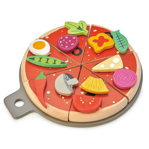 Tender Leaf Toys - Pizza Party - 6 Slices Of Realistic Pizza Toy Set With 12 Different Toppings, Kraft Card Take-Out Box Included - Pretend Play Food For Kids - 3+