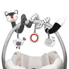 Euyecety Baby Spiral Plush Toys, Black White Stroller Toy Stretch & Spiral Activity Toy Car Seat Toys, Hanging Rattle Toys For Crib Mobile, Newborn Sensory Toy Best Gift For 0 3 6 9 12 Months Baby-Fox