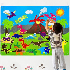 Watinc Dinosaur Felt-Board Stories Set 3.5Ft 37Pcs Preschool Dinosaurs Classification Storytelling Flannel Roar Volcano Ancient Animal Theme Early Learning Play Kit Wall Hanging Gift For Toddlers Kids