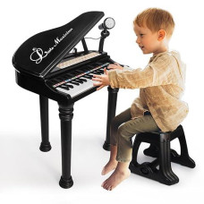 Love&Mini Piano Keyboard Toys For Kids - 31 Keys Toddlers Piano Toys With Microphone And Stool, Black Piano For Kids Age 3+ Year Old Girls Boys Birthday Gifts