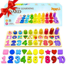 Toyli Educational Math Learning Board And Puzzle Wooden 4 In 1, Wooden Stacking Toy