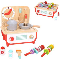 Tookyland Wooden Pretend Cooking Playset - 23Pcs - Play Kitchen Toy With Cooktop, Barbecue, Food Items And Accessories, Ages 3+