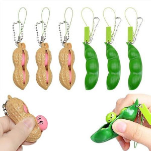 Ganjiang 6Pcs Squeeze Bean Keychain Fidget Toys Pack For Both Children And Adult (3Pcs Pea & 3Pcs Peanut)