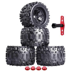 Hobbypark Pre-Glued 1/8 Truck Tires And Wheels 17Mm Hex For Traxxas Maxx T-Maxx E-Revo Revo 3.3 Arrma Kraton Notorious 6S Redcat Kaiju Shredder Jlb Cheetah Rc Monster(4-Pack)