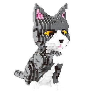 Iseesee Mini Cat Building Blocks Pet Building Toy Bricks Micro Mini Blocks 3D Puzzle Building Blocks Set Toys Gifts For Kids Or Adult (Cat Gray 1300Pcs)