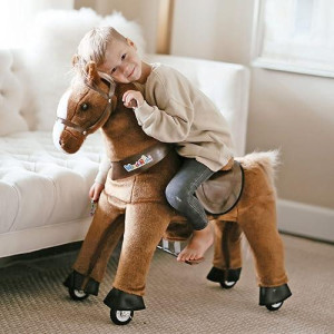 Wonderides Kids Ride On Rocking Brown Horse Toy Pony Cycle (Medium Size 4, 36 Inch Height) Riding Horse Plush Walking Animal Giddy Up Mechanical For Toddlers 4 To 9, No Battery Or Electricity.