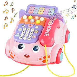 Baby Phone Toy,Baby Toy Phone Cartoon Baby Piano Music Light Toy Children Pretend Phone, Kids Cell Phone Girl With Light Parent-Child Interactive Toy Gift Game Boy Girl Early Education Gift Pink 18M+