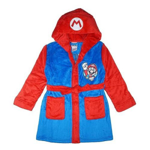 Super Mario Little/Big Boys' Soft Hooded Fleece Sleepwear Bathrobe - Plush Robe For Kids, Mario, 4/5