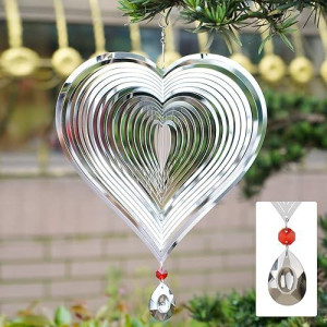 Wind Spinner, Hanging Wind Sculptures,Wind Spinners For Yard And Garden Decor,Yard Decorations Outdoor,Hanging Art Ornaments For Garden Yard Balcony Decor (Silver Heart)