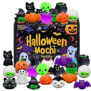 24 Pcs Halloween Mochi Squishy Toys With Gift Box Mini Kawaii Mochi Squeeze Toy Stress Reliever Anxiety Packs For Kids Party Favors Halloween Miniatures Halloween Treat Bags Gifts