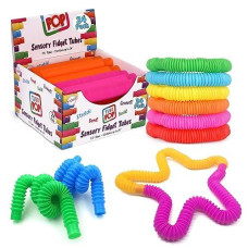 Pop Tubes Sensory Toys 24 Pack, Fine Motor Skills Toddler Toys, Thick Fidget Sensory Toys For Kids And Adults, Learning Toys, 7.5" In Diameter, Stretches Up To 26" By Playkidz