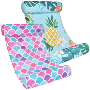 Wernnsai Pineapple Mermaid Hammock Pool Floats - 2 Pack Inflatable Pool Floats For Adults 4 In 1 Multi-Purpose Floating Swimming Rafts Floaty Portable Water Lounge Chair Drifter For Beach Floaty Party