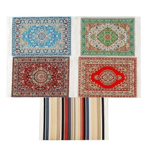 Nwfashion 5 Pieces 1:12 Miniature Carpet Floral Print Vintage Woven Dollhouse Floor Mini Turkish Carpet Decoration Accessories (Colorful)