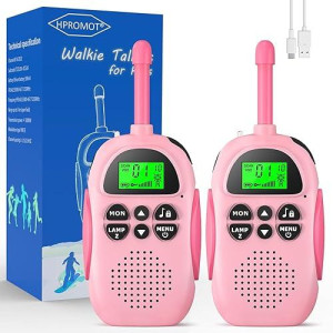 Hpromot Rechargeable Walkie Talkies For Kids 2 Pack Kids Walkie Talkies, Long Range 22 Channels 2 Way Radio Kids Birthday Toy Gift For 3-12 Year Old Boys Girls Outdoor Adventures Camping Hiking