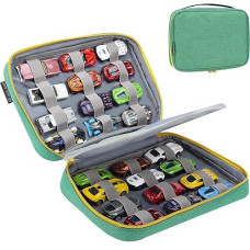 Kislane 24 Toy Cars Storage For Toy Cars, Storage Case Compatible With 24 Toy Cars, Matchbox Cars, Mini Toys, Toy Cars Storage For Kids, Bag Only (Green)