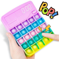 Nitoy Calculator Silicone Bubble Push Popper Fidget Sensory Toy, 5.6”X4.5” Soft Popping Novelty Toy Stress Reducer Anxiety Relief Special Needs Squeeze Toy For Kids & Adults (Rainbow Colors For Girls)