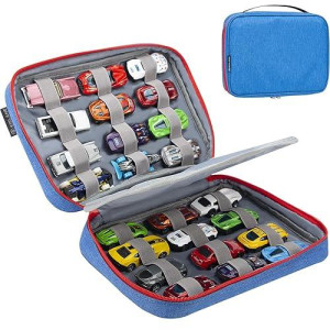 Kislane 24 Toy Cars Storage For Toy Cars, Storage Case Compatible With 24 Toy Cars, Matchbox Cars, Mini Toys, Toy Cars Storage For Kids, Bag Only (Blue)