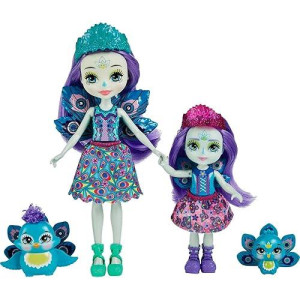 Enchantimals Family Set With 2 Sister Small Dolls & 2 Animal Figures, Patter (6-Inch) & Piera (4-Inch) Peacock Dolls In Removable Skirts & Accessories