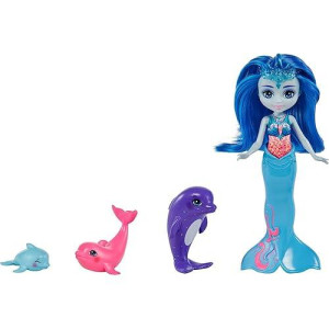 Enchantimals Family Set With Dorinda Dolphin Small Doll & 3 Animal Sibling Figures, Ocean Kingdom Toy Collection