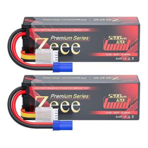 Zeee Premium Series 4S Lipo Battery 5200Mah Lcg Hard Case Batttery Height 37Mm 14.8V 120C With Ec5 Connector For Rc Car Truck Tank Rc Buggy Truggy Racing Models (2 Pack)