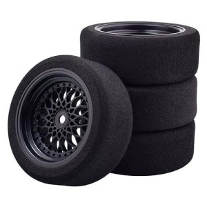 Shaluoman 4Pcs 1/10 On-Road Foam Tires& 2080-3Mm Wheel Rims 12Mm Hex For Hsp Hpi Rc Racing Car Toy, Black