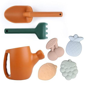 Blue Ginkgo Toddler Gardening Tools - Silicone Beach Toys, Garden Toys For Toddlers | Kids Shovel And Rake Set, Watering Can, Sand Molds | Outdoor Baby Gardening Set (Terracotta)