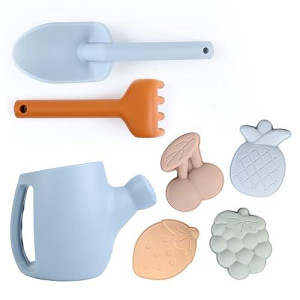 Blue Ginkgo Toddler Gardening Tools - Silicone Beach Toys, Garden Toys For Toddlers | Kids Shovel And Rake Set, Watering Can, Sand Molds | Outdoor Baby Gardening Set (Blue)