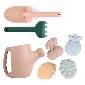 Blue Ginkgo Toddler Gardening Tools - Silicone Beach Toys, Garden Toys For Toddlers | Kids Shovel And Rake Set, Watering Can, Sand Molds | Outdoor Baby Gardening Set (Sand Pink)