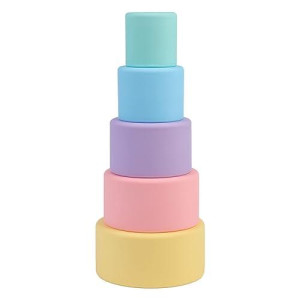 Blue Ginkgo Silicone Stacking Cups - Nesting & Sensory Stacking Toy For Toddlers | Open-Ended Montessori Toy With 5 Cups (Pastel Colors)