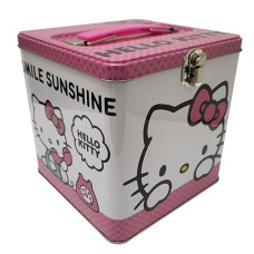 The Tin Box Company Hello Kitty Stack Store And Carry Tin. Stackable Tin Box With Handle,Pink And White, Storage Box, 5.75" Height, Clasp And Hinge On Lid