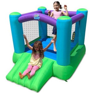 Action Air Bounce House - Inflatable Bouncing House With Blower For Indoor & Outdoor - Jump Bouncy Castle With Slide - Durable Sewn And Extra Thick, Love For Kids (3-5 Years)