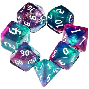 Galaxy Dice Set| Dark Green Mix Purple Crystal Dnd Dice Set For Board Game