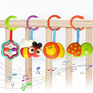 Yunlovxee Baby Toys, Cartoon Animal Hanging Rattle Toys, Handbells Baby Rattles, Baby Bed Crib Car Seat Travel Stroller Toys For Infant, Best Birthday Gift For Newborn, 4 Pack