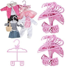 Dress Along Dolly Pink Full-Outfit Hanger 24Pk For American 18" Doll Clothes- Hold Your Tops & Bottoms Together Including Dresses, Pants, Shirts, Skirts, & Accessories- Perfect Girl Gift Set