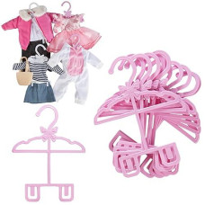 Dress Along Dolly Doll Full-Outfit Clothes Hangers For 18" Dolls - 12Pk - Unique Design Holds Your Top & Bottom At Once Including Dresses, Pants, Shirts, Skirts & Accessories Gifts For Birthday, Pink