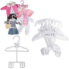 Dress Along Dolly Doll Full-Outfit Clothes Hangers For 18" Doll Clothes- 12Pk - Unique Design Holds Your Top & Bottom At Once Including Dresses, Pants, Shirts, Skirts & Accessories (White)