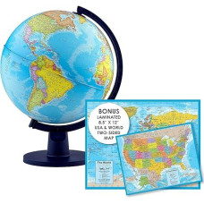 Waypoint Geographic Scout+ With Map, World Globe For Kids, Decorative Classroom Globe With Stand, More Than 4000 Places, 12” Interactive Globe, Bonus Map Included, Blue