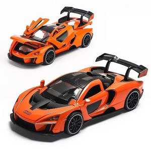 Diecast Toy Car Mclaren Senna Sports Car Model,Zinc Alloy Simulation Casting Pull Back Vehicles,1:32 Scale Mini Electronic Supercar Toys With Lights And Music For Toddlers Kids Children Gift (Orange)