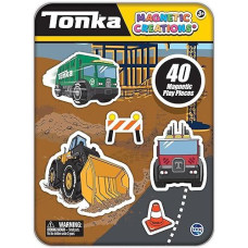 TCG Toys Tonka Magnetic Creations Tin - 40 Play Pieces, Multicolor