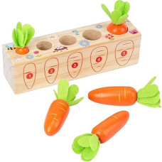 Xylolin Montessori Toys For Toddlers 1-3, Carrots Shapes Sorting And Matching Game Wooden Toys, Fine Motor Skill Early Learning Preschool Educational Toys Gifts For 1 2 3 Year Old Boys Girls