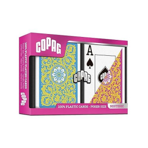 Copag 1546 Neoteric Design 100% Plastic Playing Cards, Poker Size (Standard) Yellow/Pink/Blue Double Deck Set (Regular Index)