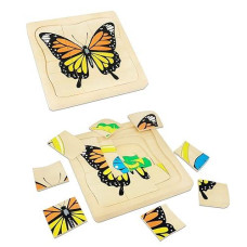 Montessori Wooden Puzzles For Kids Ages 4-8, 4 Layer Life Cycle Of Butterfly Jigsaw Puzzle For Toddlers, Children Preschool Learning Educational Puzzles Toys For Boys And Girls (Butterfly)