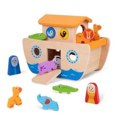 Tookyland Wooden Noah'S Ark Toys For Kids, Animal Shape Sorter Toys, Bible Story Toys Baptism Gifts For Girls And Boys, Montessori Toys For 2 3 4 Year Old