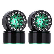 Injora 1.0 Wheel Rims Rc Metal Beadlock Wheels Rims For Ax24 1/18 Trx4M All 1/24 Scale Axial Scx24 Deadbolt Rc Crawler Car Upgrades Accessories(Black＆Green)