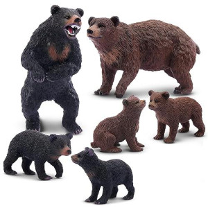 Toymany 6Pcs Bear Figurines, Realistic Forest Animals Bear Family Figures Toy Set Includes Brown Bears Black Bears And Cubs, Education Toy Birthday For Kids Toddlers