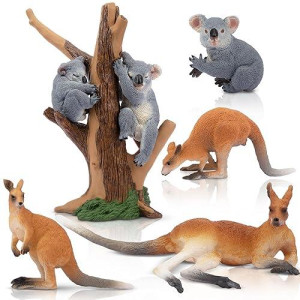 Toymany 7Pcs Australian Wildlife Animal Figurines Includes Koala And Kangaroo Figure Toy, Plastic Forest Animal Figures Toy Set, Cake Toppers Christmas Birthday Gift For Kids Toddlers