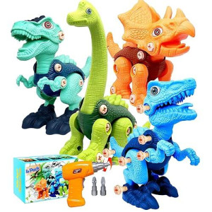 Hafuziyn Dinosaur Toys For Kids, 4 Pack Take Apart Dinosaur Toys With Electric Drill For 3 4 5 6 7 8Year Old Boys And Girls, Stem Construction Building Play Toy For Christmas Birthday Gifts