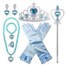 Princess Elsa Costume Dress Up Accessories For Girls Elsa Cosplay Accessories Christmas Gifts Set Elsa Gloves Tiara Crown Necklace Wand Earrings Ring Princess Accessories For Girls